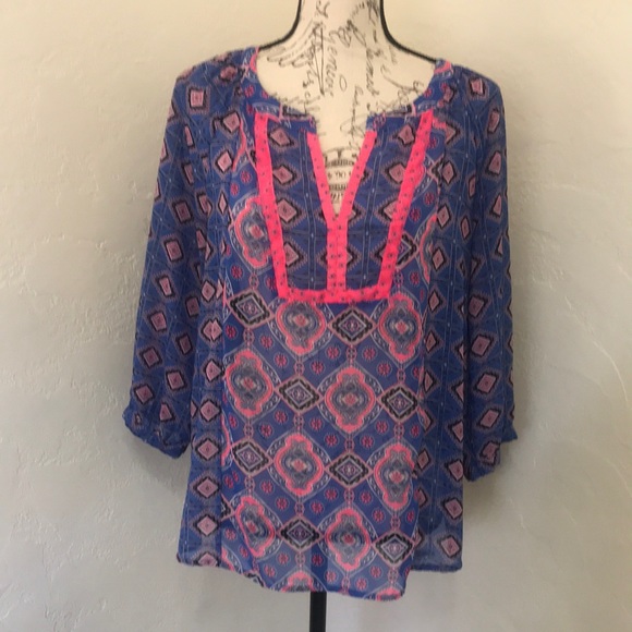OLD NAVY Blue Paisley Periwinkle Neon Pink Size Medium - Picture 1 of 16
